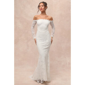 Lulus Beloved Promise White Lace Off-the-shoulder Mermaid Maxi Dress - Size M